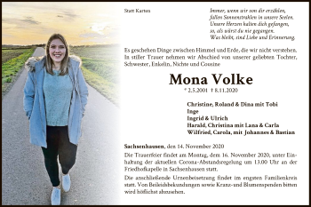 Traueranzeige von Mona Volke von WLZ