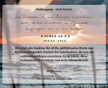 Traueranzeige von Nicole Lenz von WLZ