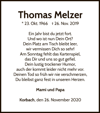 Traueranzeige von Thomas Melzer von WLZ