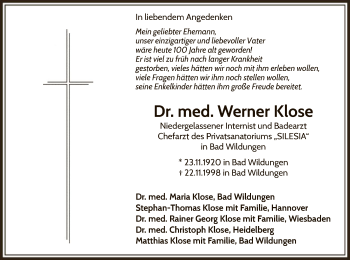 Traueranzeige von Werner Klose von WLZ