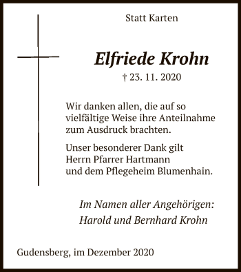 Traueranzeige von Elfriede Krohn von HNA