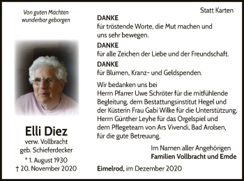 Traueranzeige von Elli Diez von WLZ