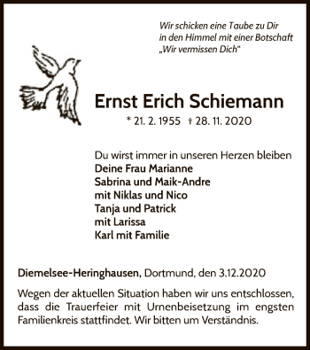 Traueranzeige von Ernst Erich Schiemann von WLZ