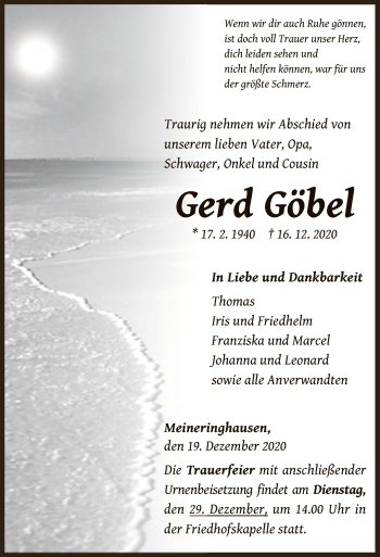 Traueranzeige von Gerd Göbel von WLZ