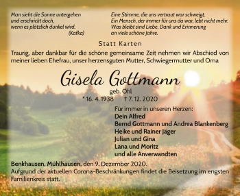 Traueranzeige von Gisela Gottmann von WLZ