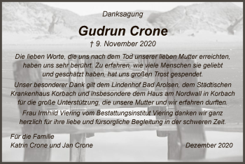 Traueranzeige von Gudrun Crone von WLZ