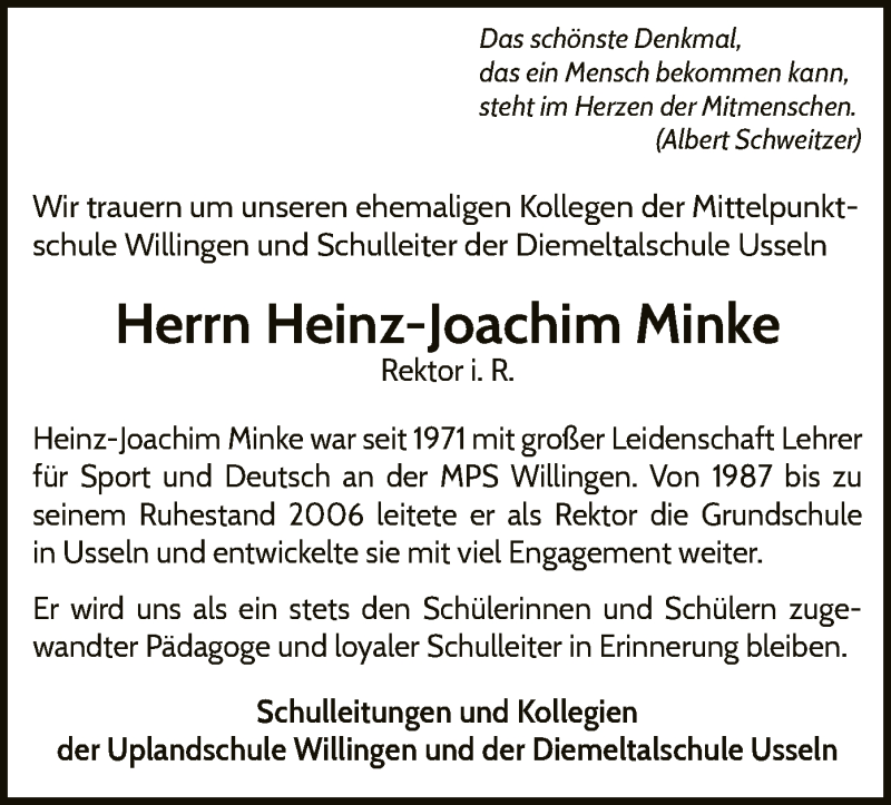  Traueranzeige für Heinz-Joachim Minke vom 17.12.2020 aus WLZ