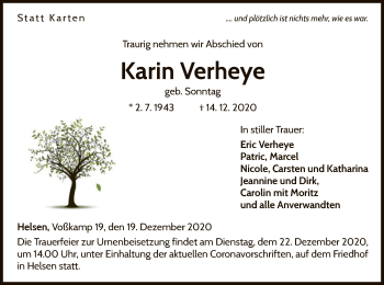 Traueranzeige von Karin Verheye von WLZ