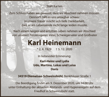 Traueranzeige von Karl Heinemann von WLZ