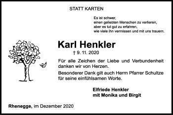 Traueranzeige von Karl Henkler von WLZ