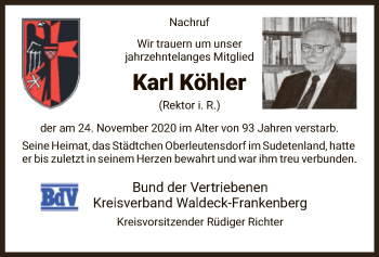 Traueranzeige von Karl Köhler von HNA