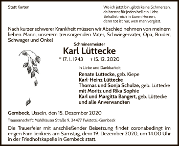 Traueranzeige von Karl Lüttecke von WLZ