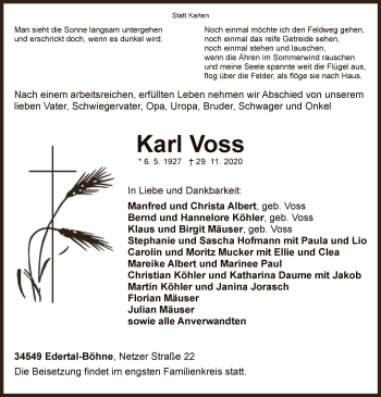 Traueranzeige von Karl Voss von WLZ