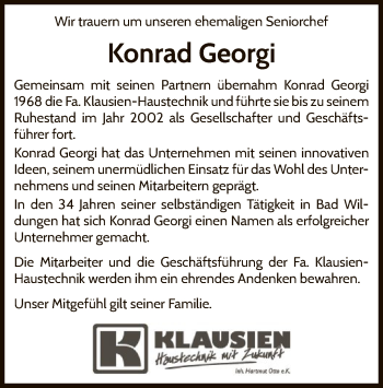 Traueranzeige von Konrad Georgi von WLZ