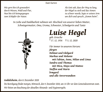 Traueranzeige von Luise Hegel von WLZ