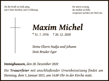 Traueranzeige von Maxim Michel von WLZ