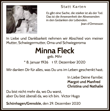 Traueranzeige von Minna Fleck von WLZ