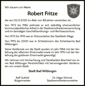 Traueranzeige von Robert Fritze von WLZ