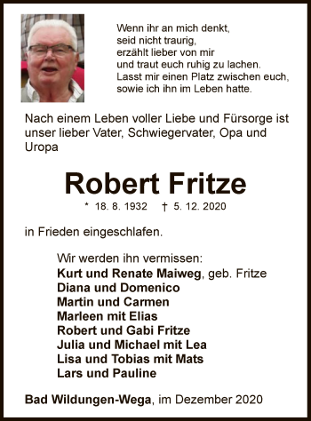 Traueranzeige von Robert Fritze von WLZ