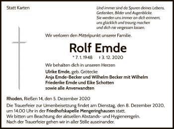 Traueranzeige von Rolf Emde von WLZ