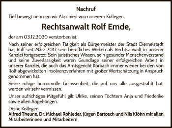 Traueranzeige von Rolf Emde von WLZ