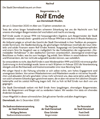 Traueranzeige von Rolf Emde von WLZ