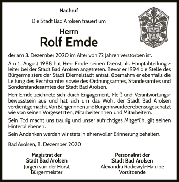 Traueranzeige von Rolf Emde von WLZ