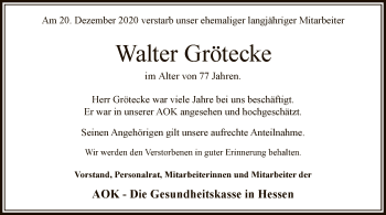 Traueranzeige von Walter Grötecke von WLZ