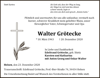 Traueranzeige von Walter Grötecke von WLZ