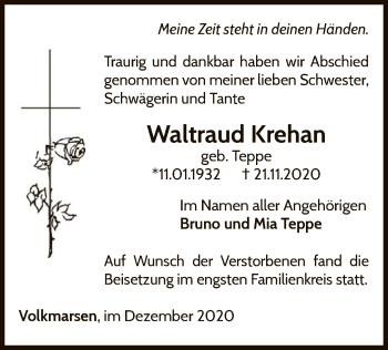 Traueranzeige von Waltraud Krehan von WLZ