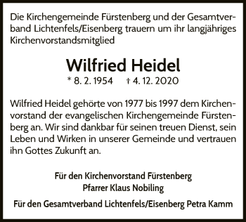 Traueranzeige von Wilfried Heidel von WLZ