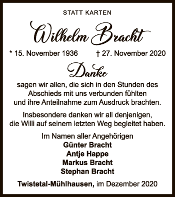 Traueranzeige von Wilhelm Bracht von WLZ