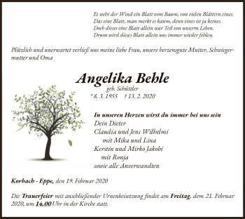 Traueranzeige von Angelika Behle von WLZ