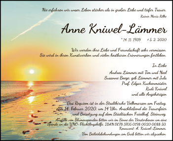Traueranzeige von Anne Kniwel-Lämmer von WLZ