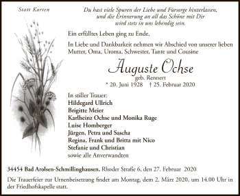 Traueranzeige von Auguste Ochse von WLZ