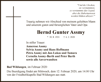 Traueranzeige von Bernd Gunter Assmy von WLZ