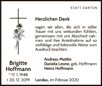 Traueranzeige von Brigitte Hoffmann von WLZ