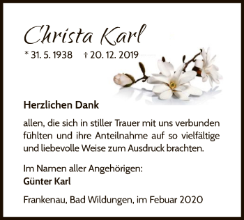 Traueranzeige von Christa Karl von WLZ