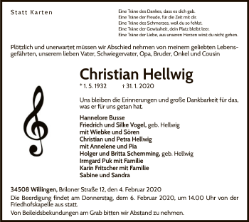 Traueranzeige von Christian Hellwig von WLZ