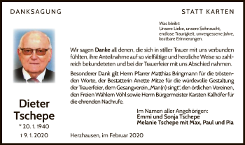 Traueranzeige von Dieter Tschepe von WLZ