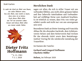 Traueranzeige von Dieter Fritz Hoffmann von WLZ