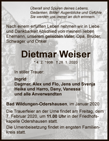 Traueranzeige von Dietmar Weiser von WLZ