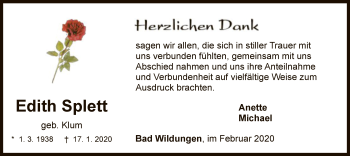 Traueranzeige von Edith Splett von WLZ