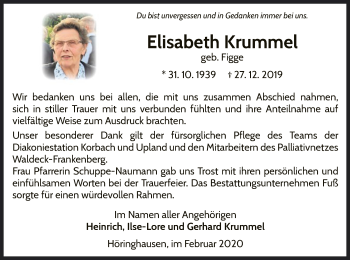 Traueranzeige von Elisabeth Krummel von WLZ