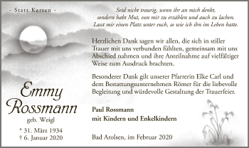 Traueranzeige von Emmy Rossmann von WLZ
