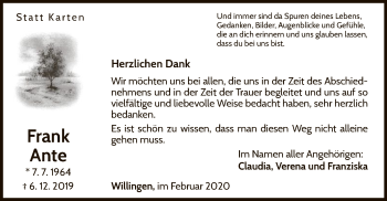 Traueranzeige von Frank Ante von WLZ