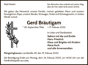 Traueranzeige von Gerd Bräutigam von WLZ