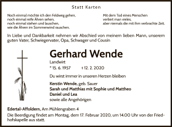 Traueranzeige von Gerhard Wende von WLZ
