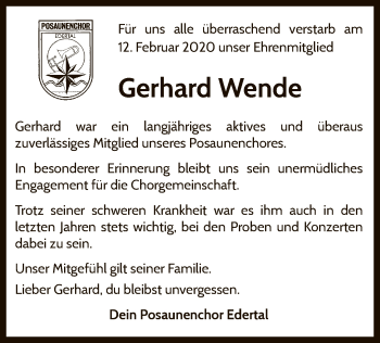 Traueranzeige von Gerhard Wende von WLZ