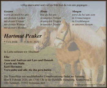 Traueranzeige von Hartmut Peuker von WLZ